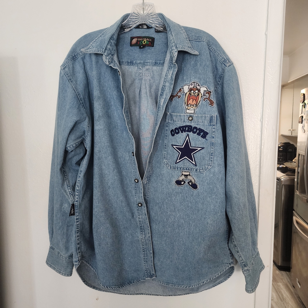 Vintage Football Toons 1993 Light Blue Denim Button-Down Shirt